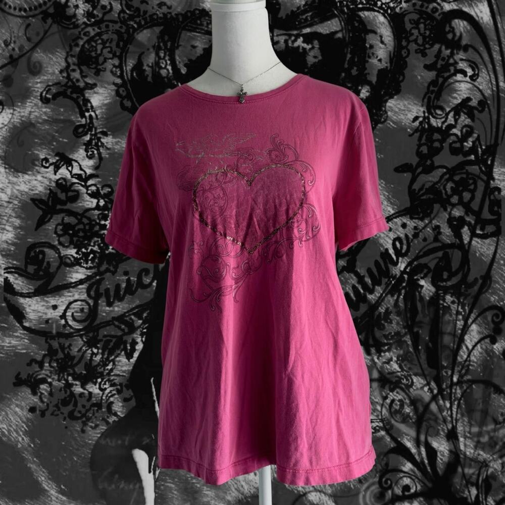 glitter-trimmed baroque heart pink streetwear soft grunge gothic shirt